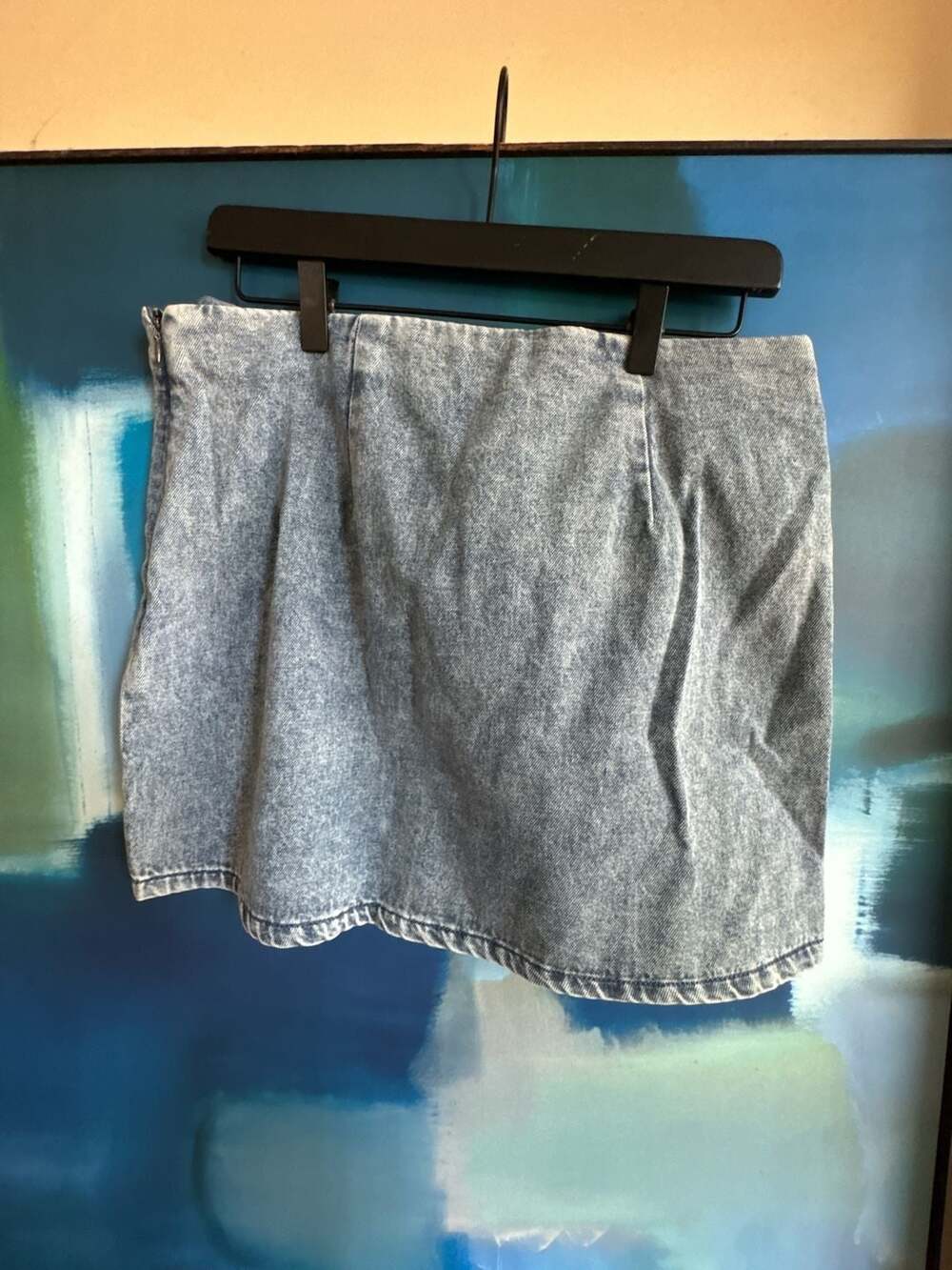 Future Collective Acid Wash Denim Mini Skirt with Floral Appliques - Picture 7 of 8
